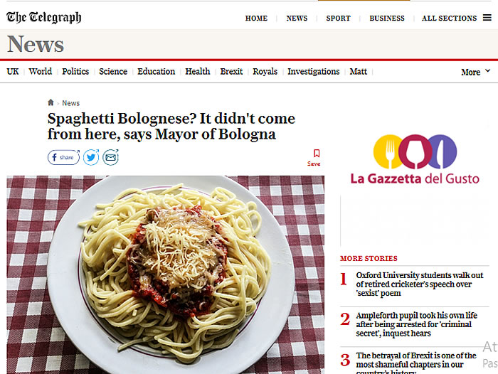 Spaghetti alla bolognese sul Telegraph
